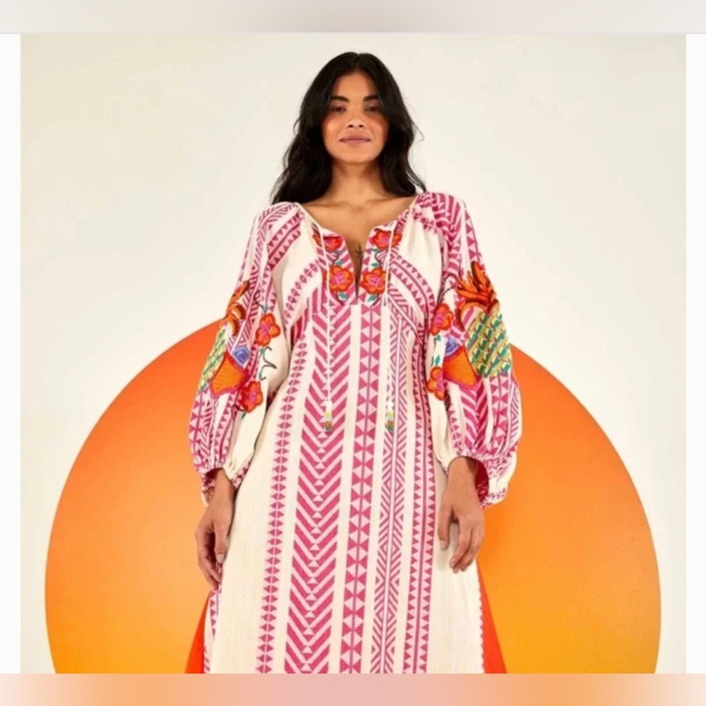 FARM RIO Jacquard Embroidered Midi Dress